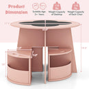 INFANS Toddler Table and Chair Set with 4 Storage Stools, Wooden Flower Shaped Nesting Table with Blackboard Drawers