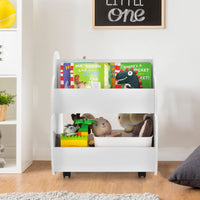INFANS Kids Bookshelf with Wheels, Wooden Bookcase Toy Storage Cabinet Organizer Holder