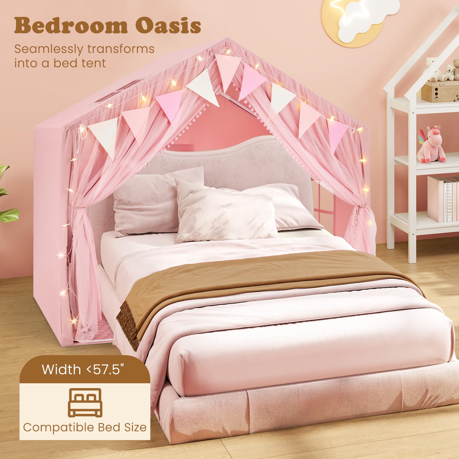 INFANS Kids Play Tent, Large Size Playhouse with Star Light Windows, Indoor Outdoor Princess Tents Castle for Toddlers