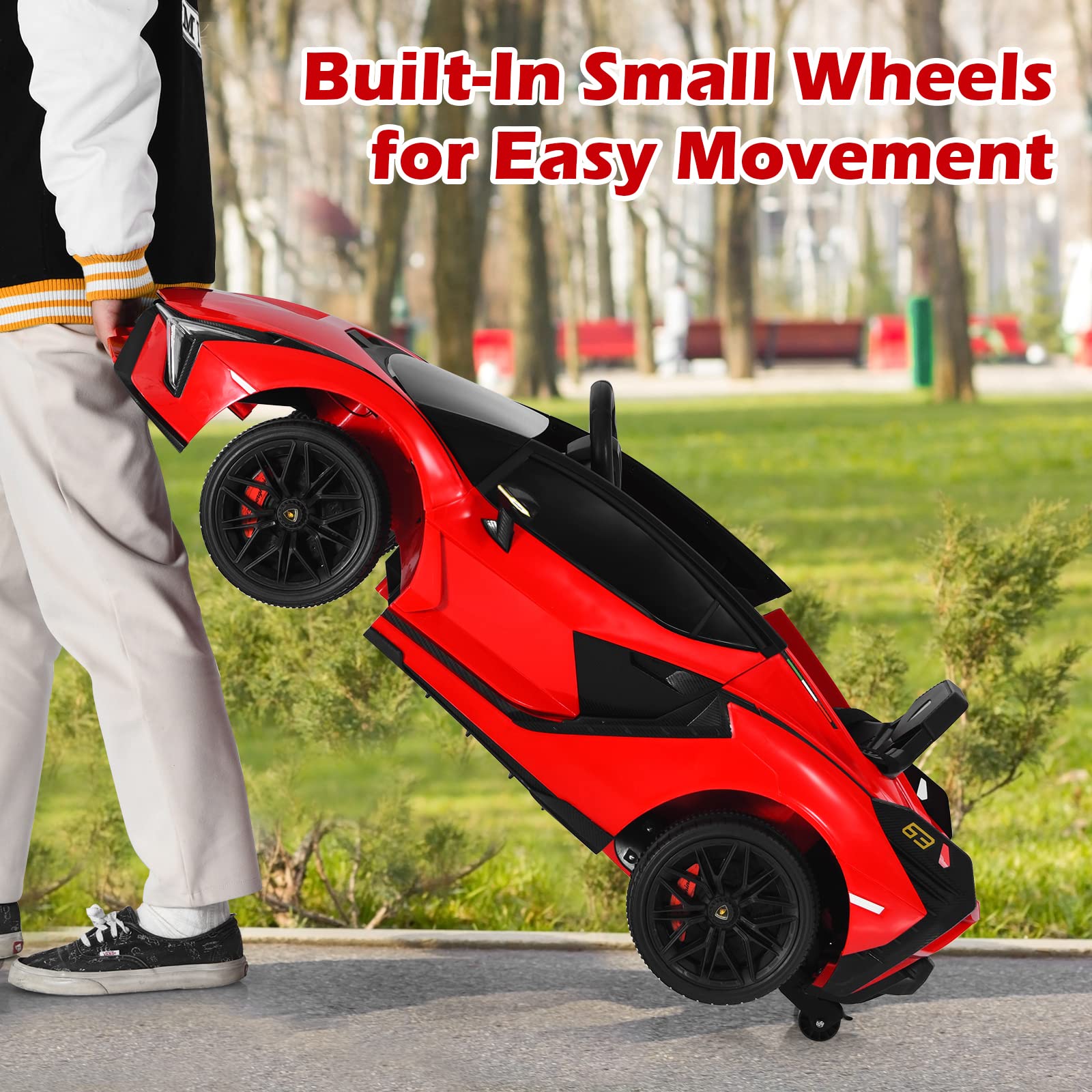 INFANS 12V Licensed Lamborghini Sian Kids Ride on Car with Parent Remote Control, Electric Toy Roadster Carbon Fiber Textured