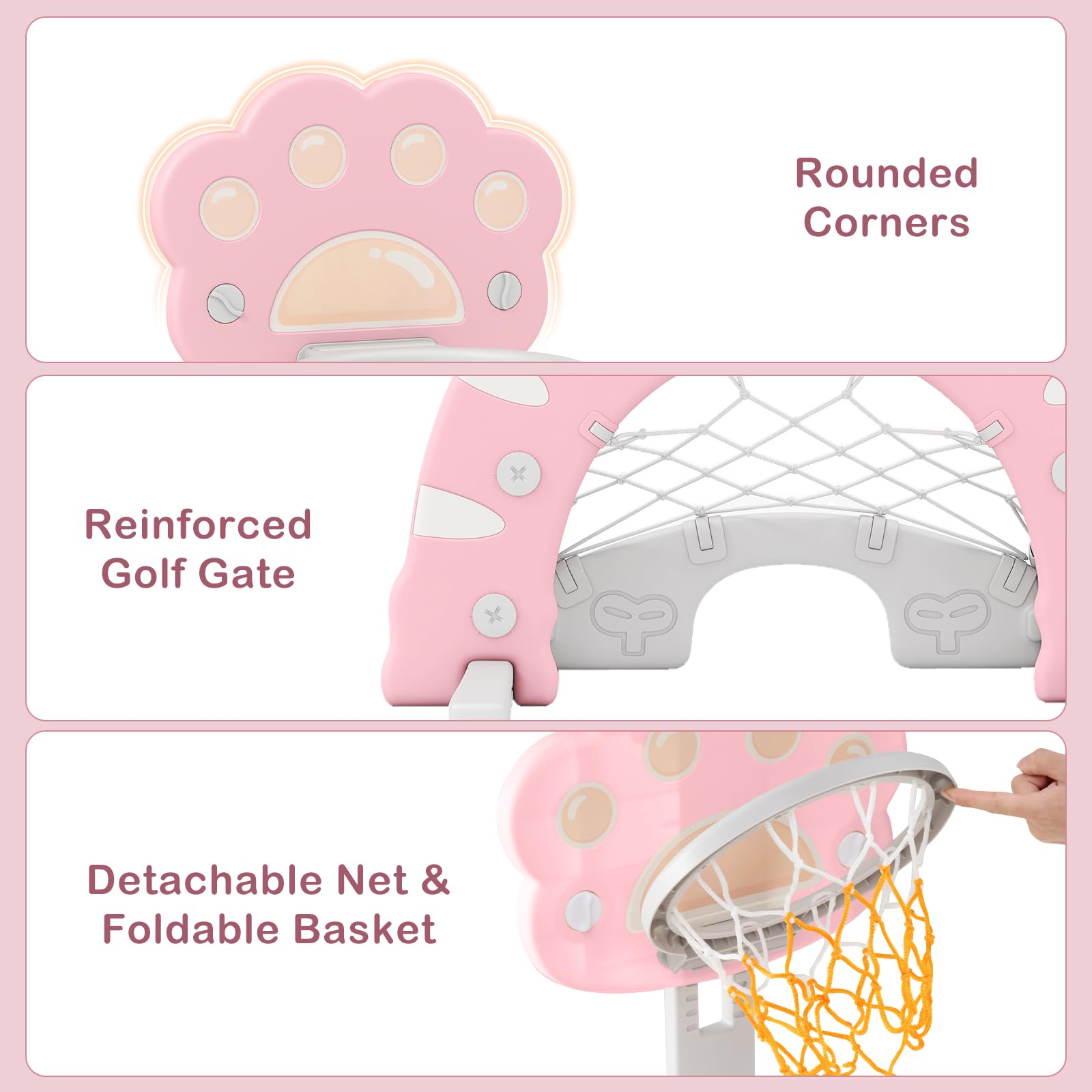 INFANS Toddler Basketball Hoop, 3 in 1 Height Adjustable Kids Sports Activity Center Indoor with Soccer Goal Golf Ball and Club
