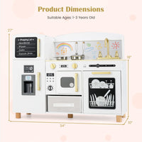 INFANS Kids Kitchen Playset, Toddler Wooden Pretend Cooking Toy Set with Acrylic Drawing Board Ice Machine Dishwasher