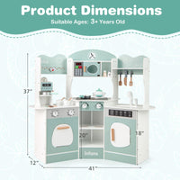 INFANS Corner Kids Kitchen Playset, Toddler Wooden Pretend Cooking Set with Lights Sounds Coffee Machine Washing Machine