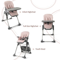 INFANS Baby High Chair, Convertible Quick Folding Portable Highchair for Babies with Wheels Removable Tray
