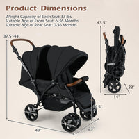 INFANS Double Stroller, Foldable Baby Tandem Stroller with Djustable Backrest Canopy Footrest