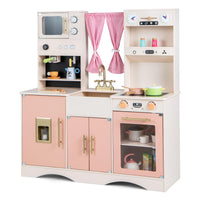 INFANS Kids Kitchen Playset Cooking Toy Kitchen Set with Coffee Machine Stove Removable Sink Microwave Storage Cabinet