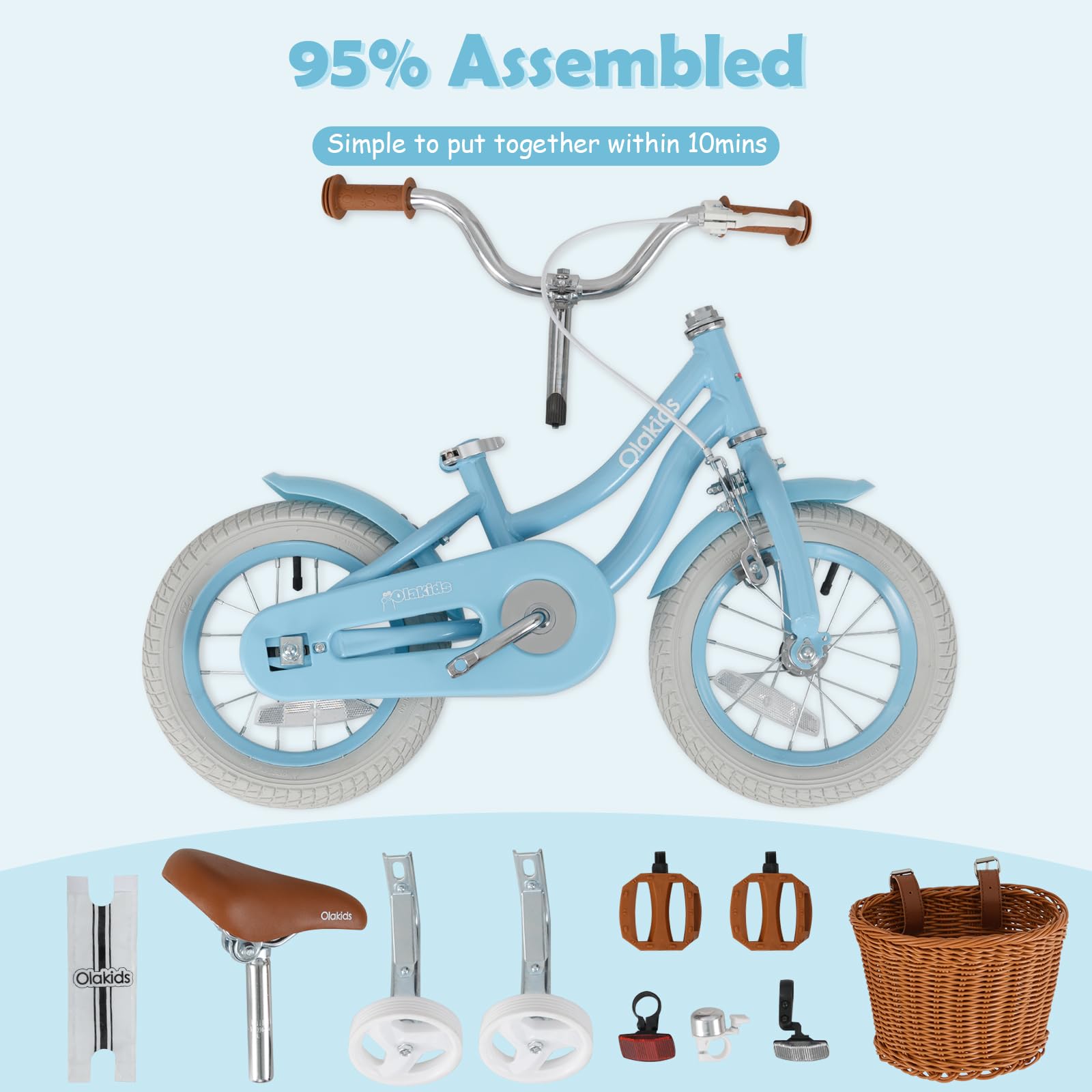 OLAKIDS Kids Bike, 12 14 16 18 Inch Toddlers Bike with Removable Training Wheels, Children's Bicycle for Girls Boys Age 3-8
