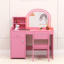 INFANS Kids Vanity, Princess Makeup Desk and Chair Set with Lights Mirror, Pretend Play Vanity Set for Toddler Girls