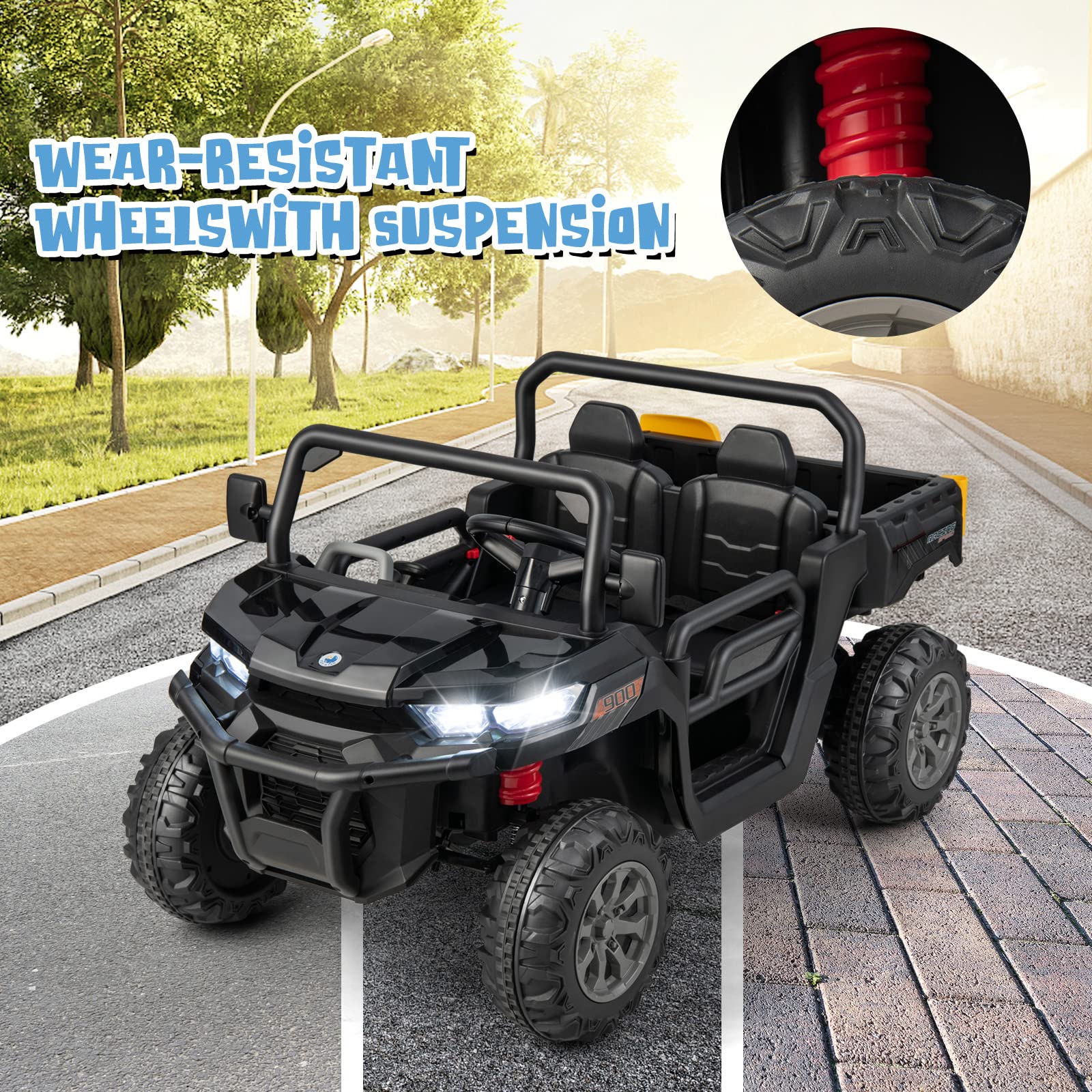 INFANS 2 Seater Ride on UTV, 12V Kids Electric Vehicle Dump Truck, Toddlers Battery Powered Car with Music