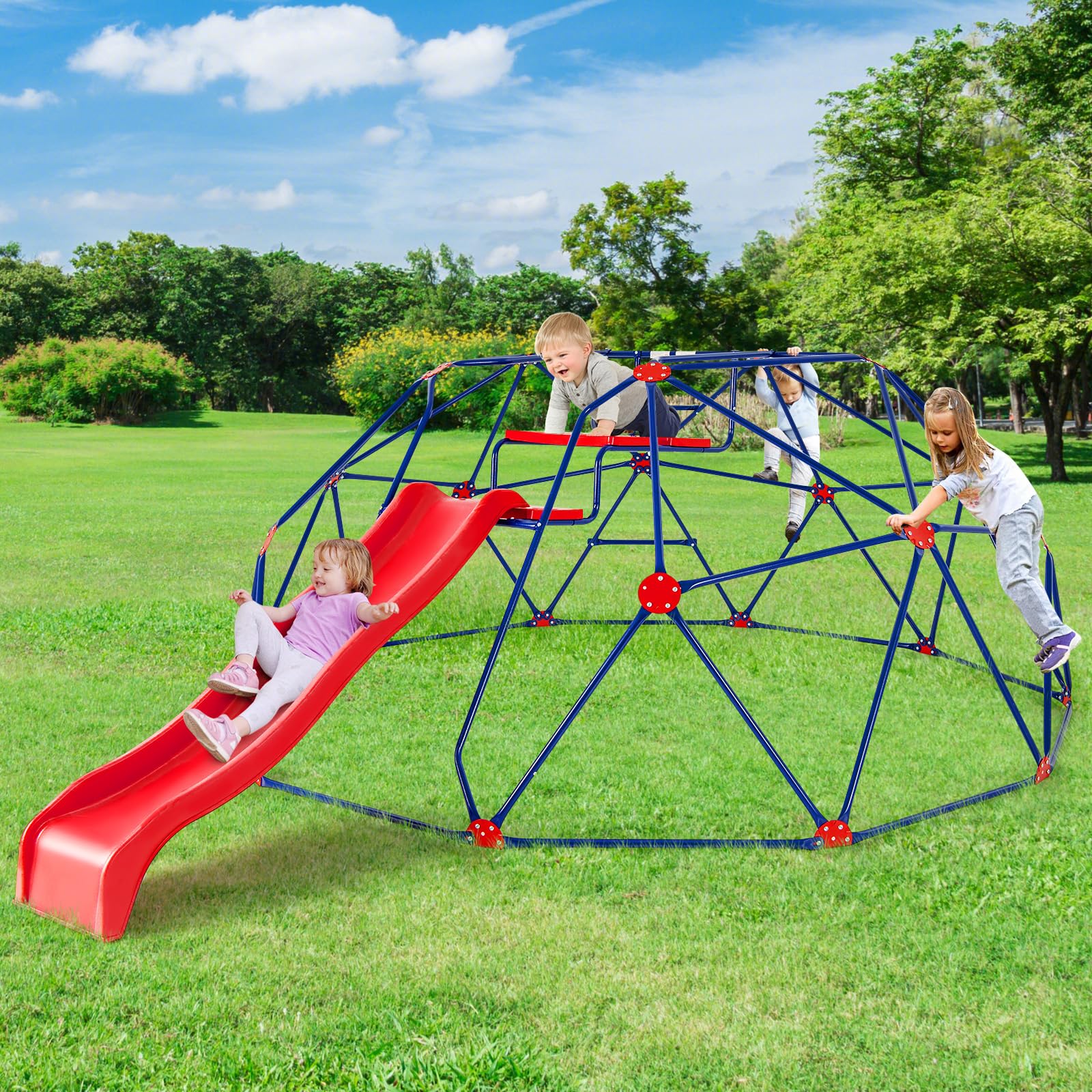 INFANS Climbing Dome with Slide, Kids Outdoor Jungle Gym Geometric Dome Climber, 8FT Climb Structure Backyard
