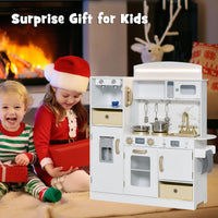 INFANS Kids Kitchen Playset with Lights, Toddler Wooden Pretend Cooking Set with Coffee Maker