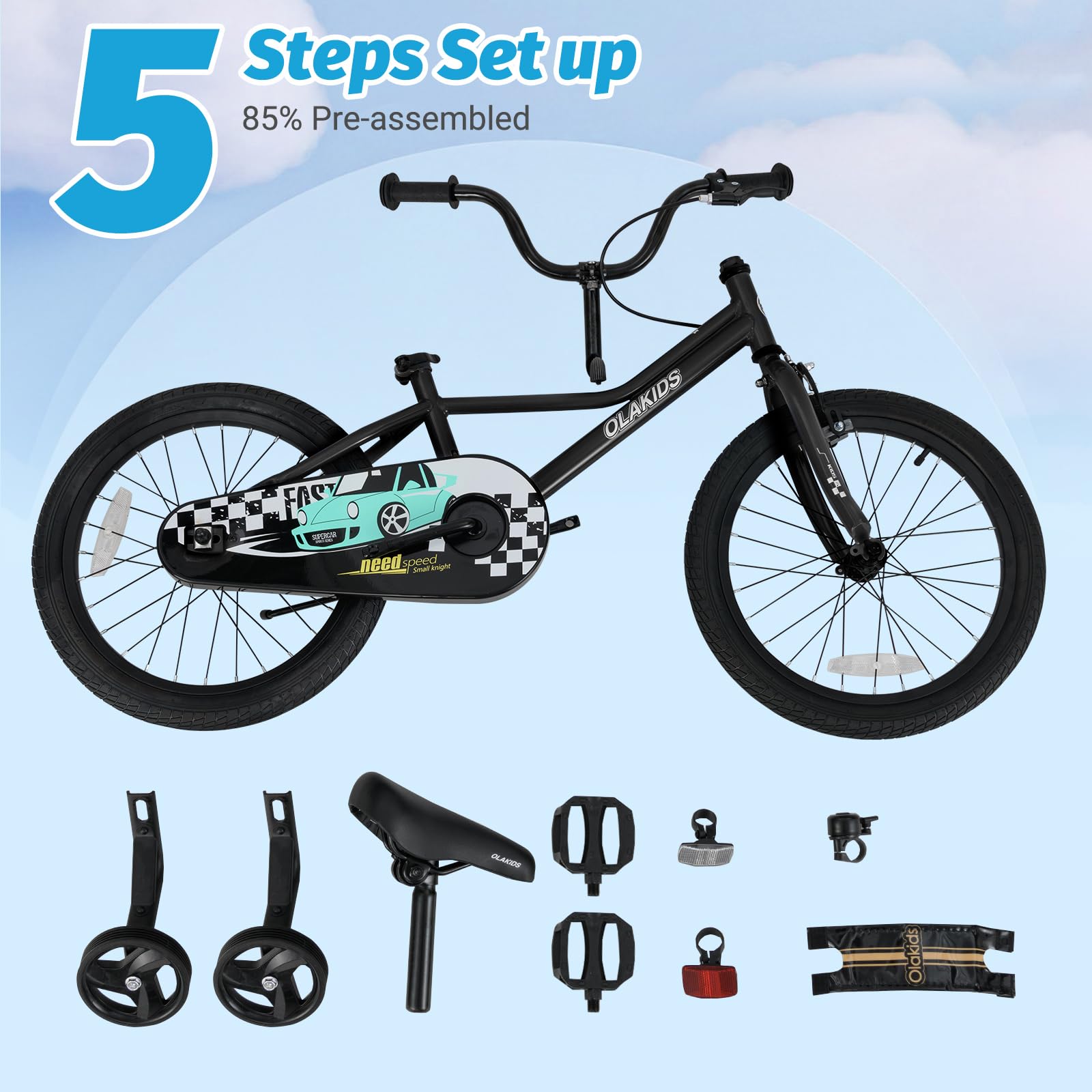 INFANS Kids Bike, 16 18 Inch Toddlers Bike with Training Wheels Safety Bell Adjustable Seat and Handlebar