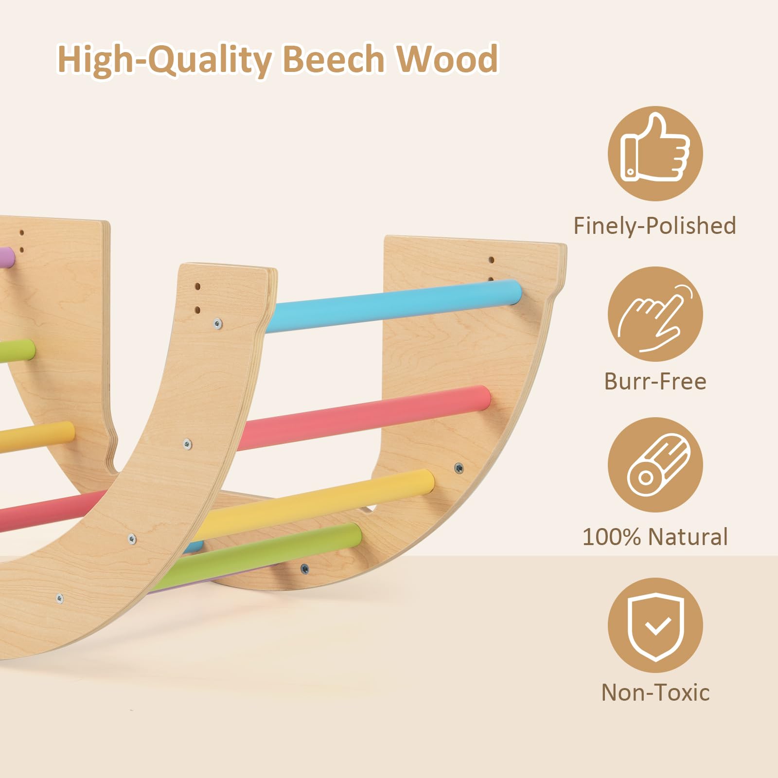 INFANS Wooden Arch Climber Rocker with Soft Cushion, 6 in 1 Montessori Climbing Toys for Toddlers, Gym Playset Gift for Kids