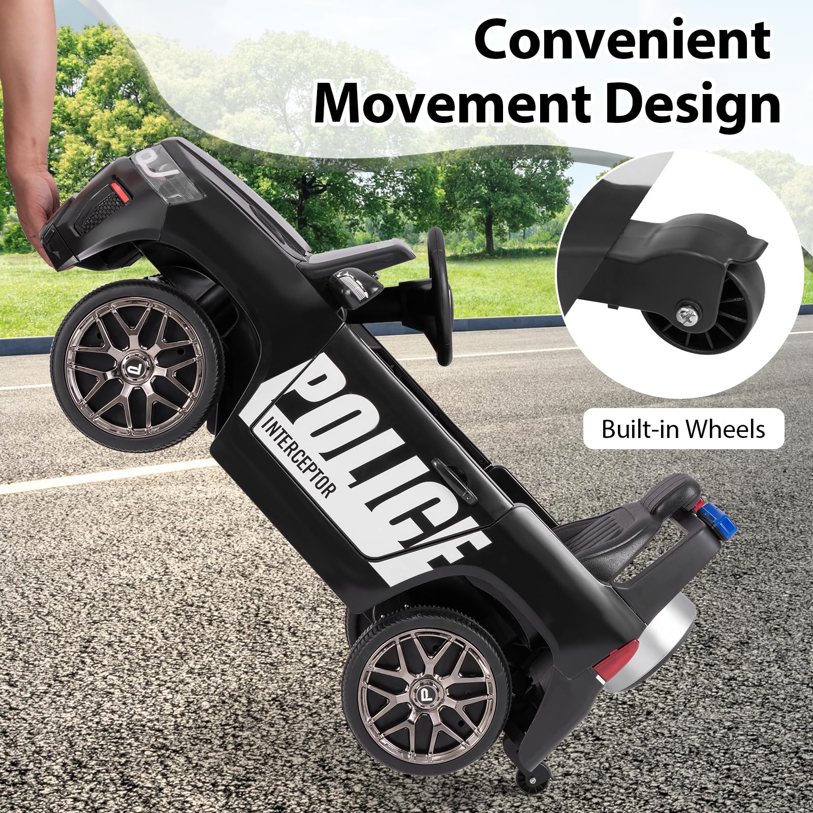 INFANS Ride on Police Car, 12V Kids Battery Powered Electric Vehicle with Siren, Flashing Lights, Bluetooth, Power Display