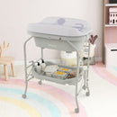 INFANS 2 in 1 Baby Changing Table with Bath Tub Unit, Folding Diaper Dresser Station with Wheels Waterproof Pad