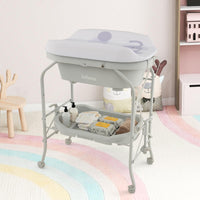 INFANS 2 in 1 Baby Changing Table with Bath Tub Unit, Folding Diaper Dresser Station with Wheels Waterproof Pad