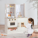 INFANS Kid Kitchen Playset, Toddler Wooden Pretend Cooking Set with Realistic Light & Sound, Stove, Microwave