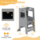 INFANS Toddler Standing Tower, Kids Montessori Kitchen Step Stool Helper with 2 Adjustable Height Learning Blackboard Safety Rail