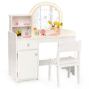 INFANS Kids Vanity, Princess Makeup Desk and Chair Set with Lights Mirror, Pretend Play Vanity Set for Toddler Girls