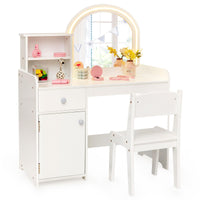 INFANS Kids Vanity, Princess Makeup Desk and Chair Set with Lights Mirror, Pretend Play Vanity Set for Toddler Girls