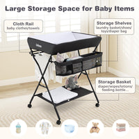 INFANS Baby Changing Table with Wheels, Portable Folding Diaper Station Nursery Organizer with Adjustable Height