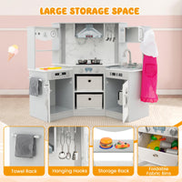 INFANS Corner Kids Kitchen Playset, Toddler Wooden Pretend Cooking Set, Simulation Play Kitchen Toy
