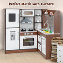 INFANS Corner Kids Kitchen Playset, Ultimate Wooden Pretend Cooking Toy Set with Real Running Water