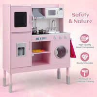 INFANS Kids Kitchen Playset, Toddler Wooden Pretend Cooking Set with Realistic Light Sound
