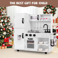 INFANS Play Kitchen for Kids, Wooden Kids Play Kitchen Playset with Realistic Light & Sounds, Children Pretend Cooking Toy Set