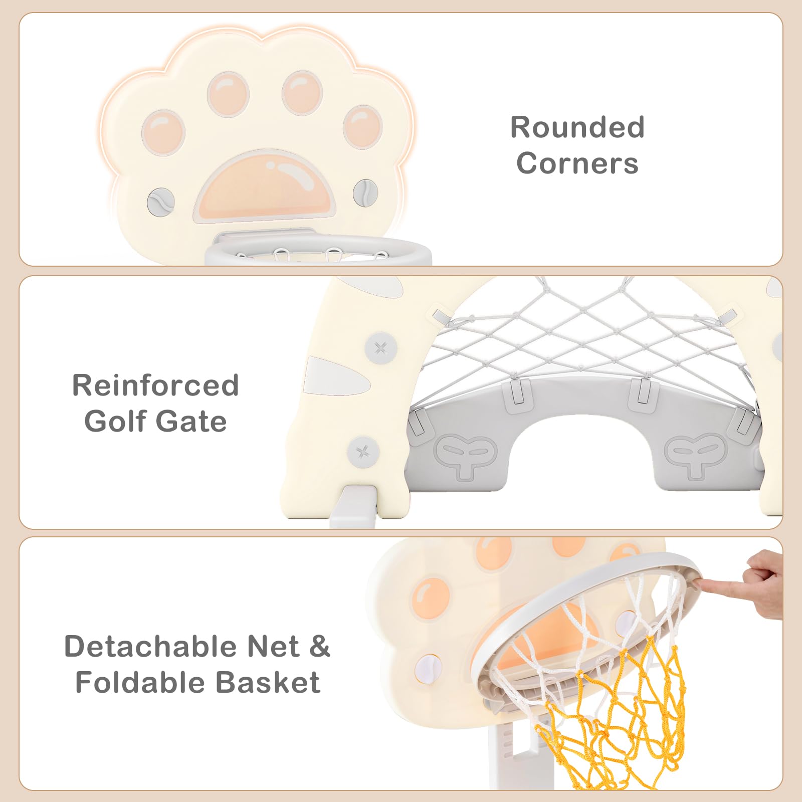 INFANS Toddler Basketball Hoop, 3 in 1 Height Adjustable Kids Sports Activity Center Indoor with Soccer Goal Golf Ball and Club