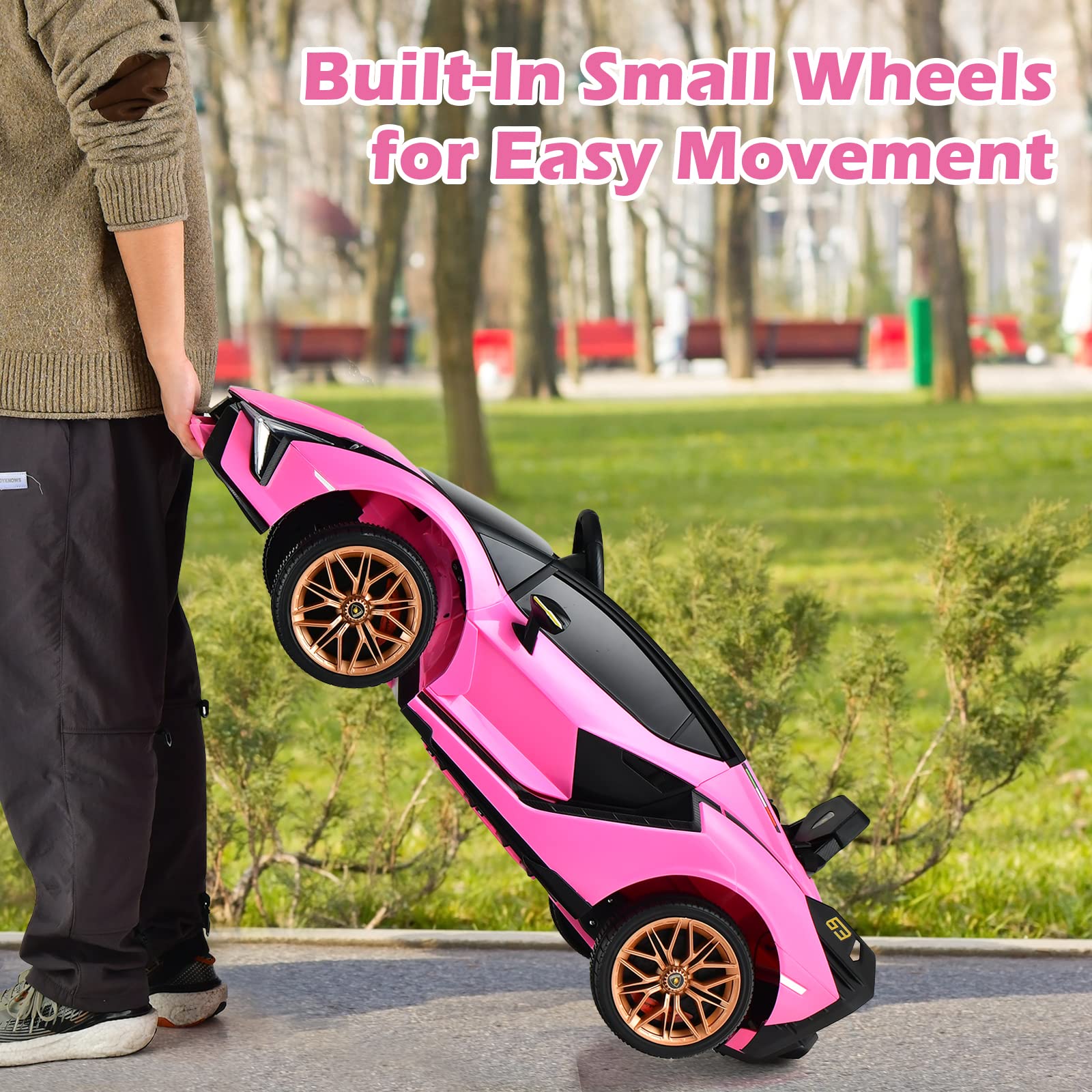 INFANS 12V Licensed Lamborghini Sian Kids Ride on Car with Parent Remote Control, Electric Toy Roadster Carbon Fiber Textured