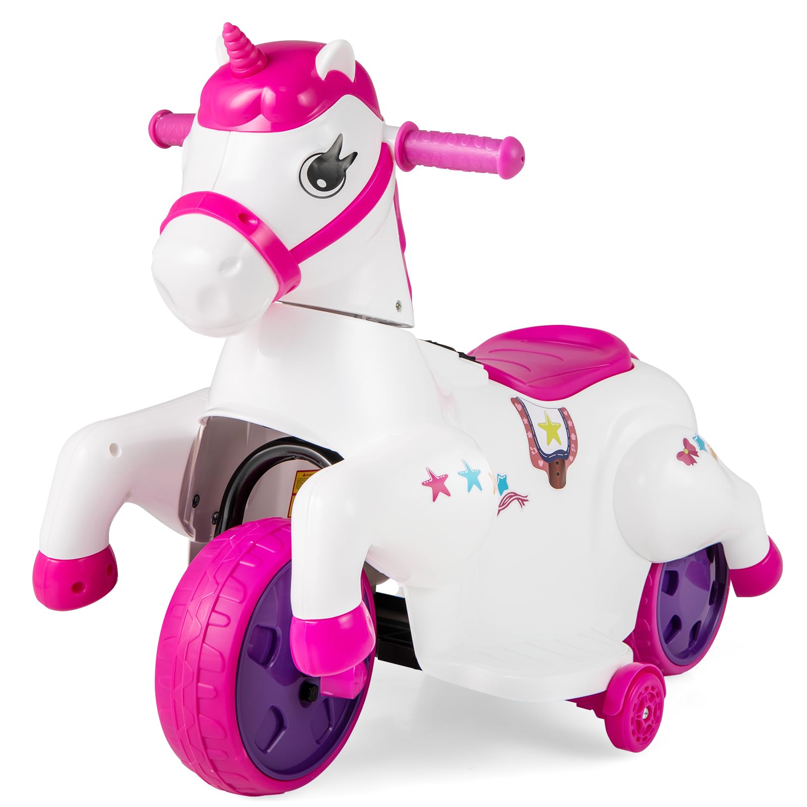INFANS 2 in 1 Ride on Motorcycle and Horse, Unicorn 6V Battery Powered Ride on Toy with Up & Down Function, Kids Electric Vehicle