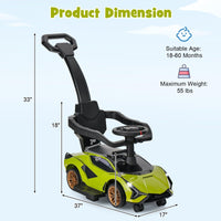 INFANS 3 in 1 Ride on Push Car, Licensed Lamborghini Baby Stroller Sliding Walking Car with Push Handle