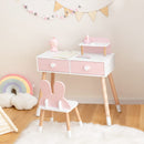 INFANS Kids Vanity Set, 2 in 1 Wooden Princess Makeup Table and Chair with Mirror INFANS
