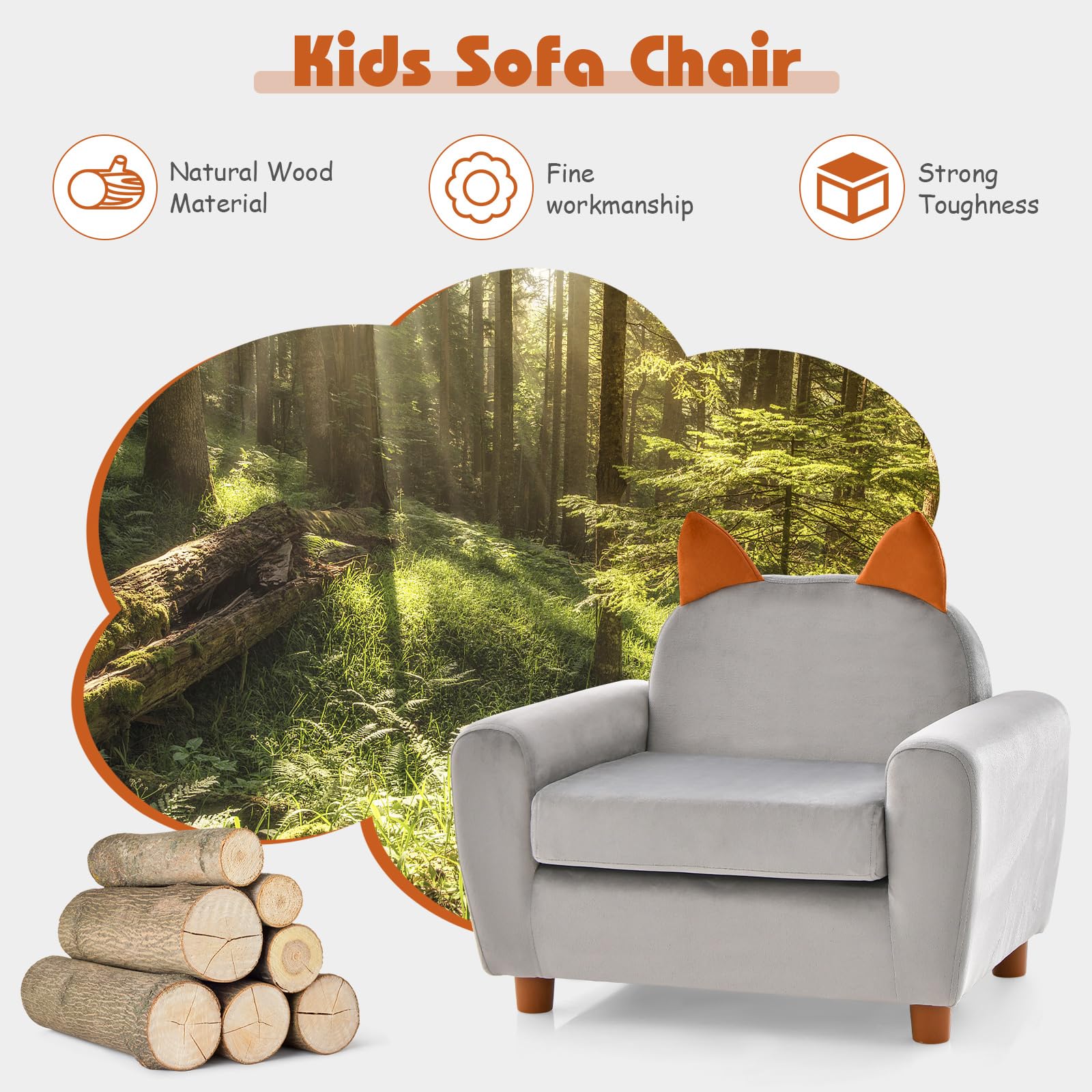 INFANS Kids Sofa, Children Armrest Chair with Sturdy Wood Construction and Dutch Velvet