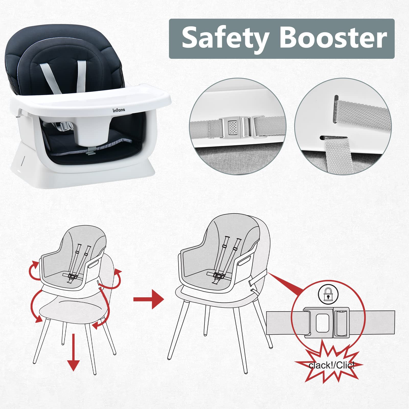 INFANS 8 in 1 Baby High Chair, Convertible Highchair for Babies and Toddlers, Infant Dining Booster Seat, Kids Stool Table Chair Set