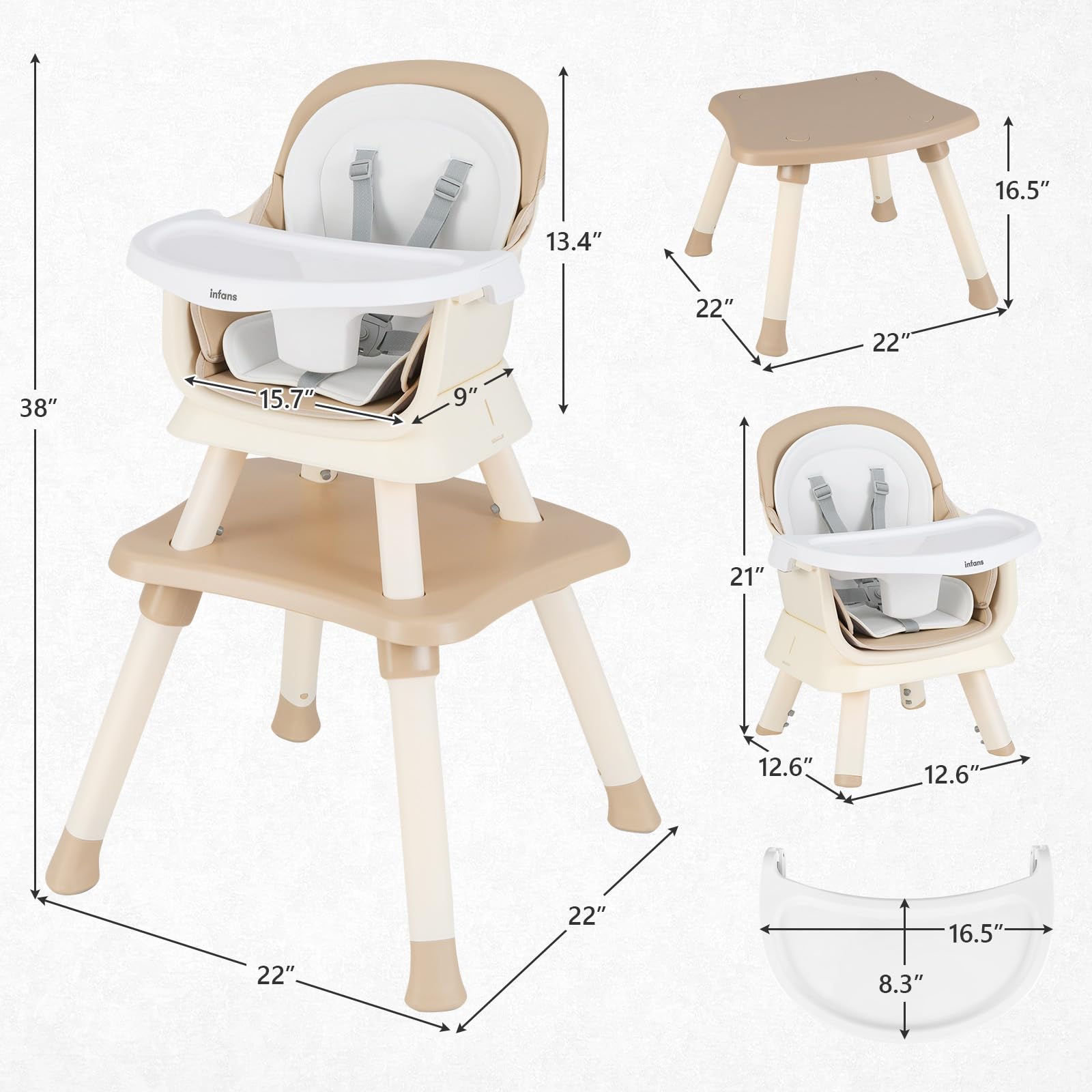 INFANS 8 in 1 Baby High Chair, Convertible Highchair for Babies and Toddlers, Infant Dining Booster Seat, Kids Stool Table Chair Set