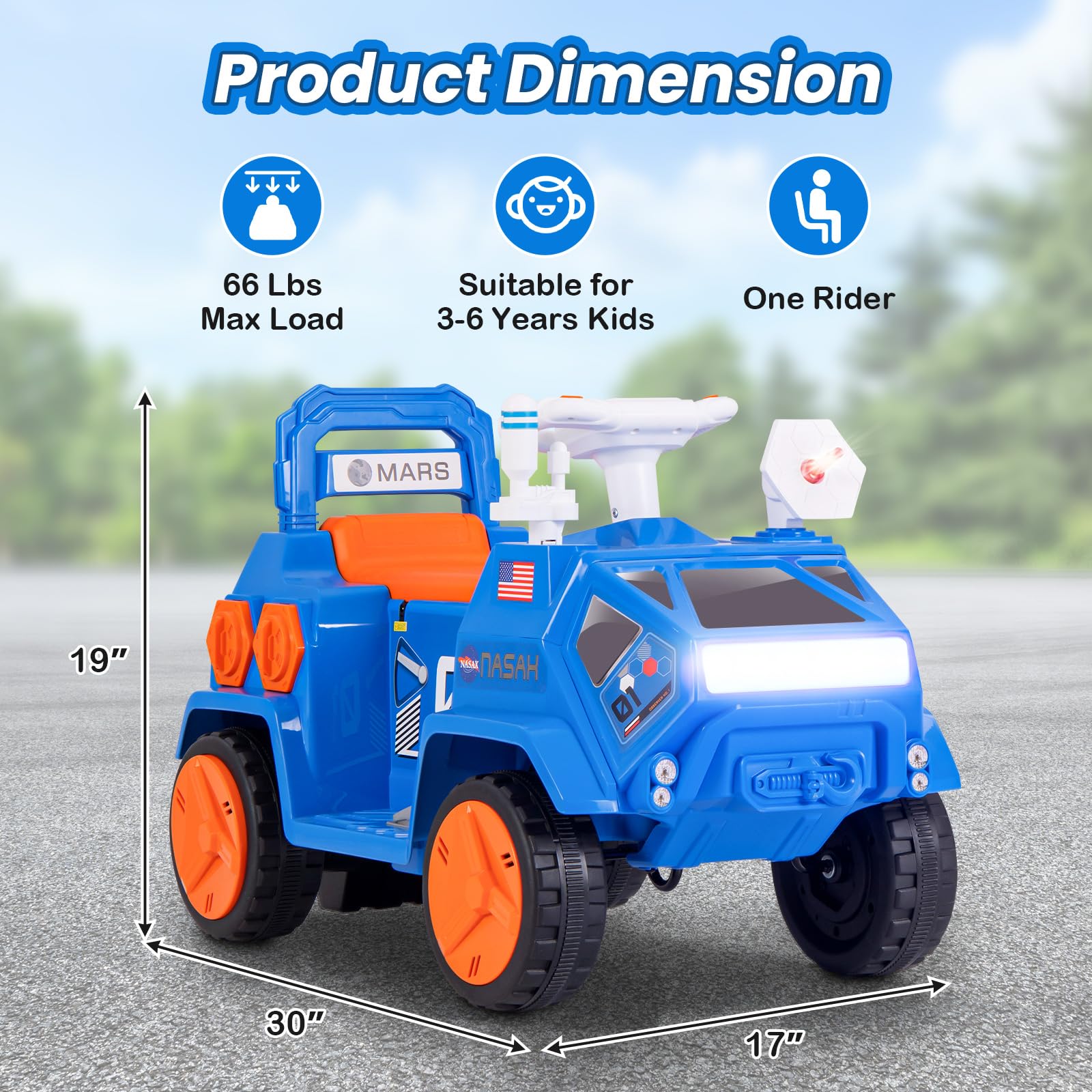 INFANS Ride on Car, 6V Electric Toy for Kids with Radar, Rocket, MP3, USB, Horn, 4-Wheeler Battery Powered Quad Gift for Toddlers