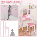 INFANS Kids Vanity, 2 in 1 Princess Makeup Desk Set, Wooden Dressing Table, Pretend Play Vanity Set
