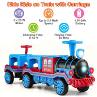 3-Seater 12V Battery Powered Kids Ride on Train with Carriage Trackless