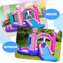 INFANS Inflatable Bounce House, Kids Candyland Pink Jumping Castle with Slide Ball Pit Basketball Rim