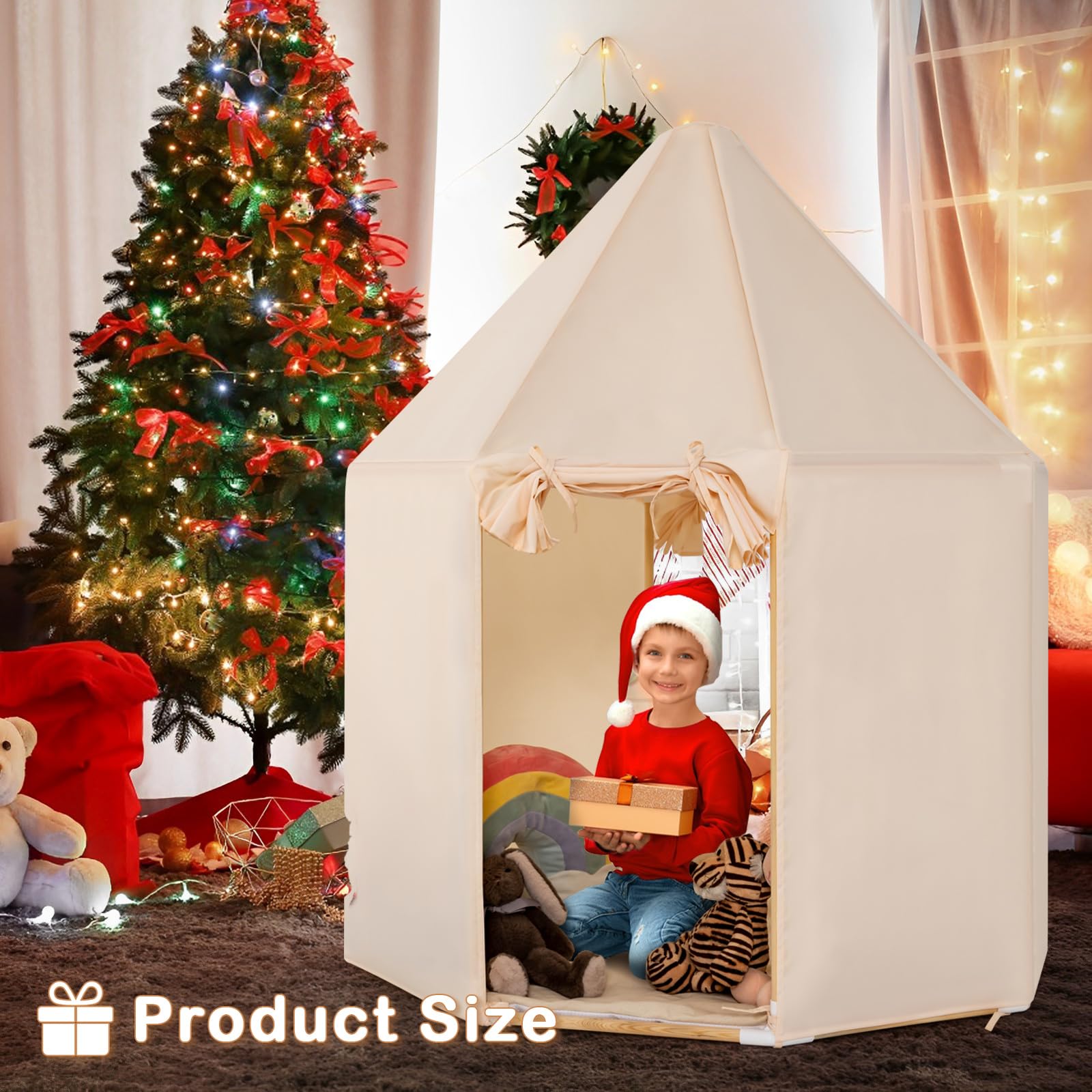 INFANS Kids Play Tent with Washable Mat, Anti-Trip Large Playhouse Toys with 2 Doors