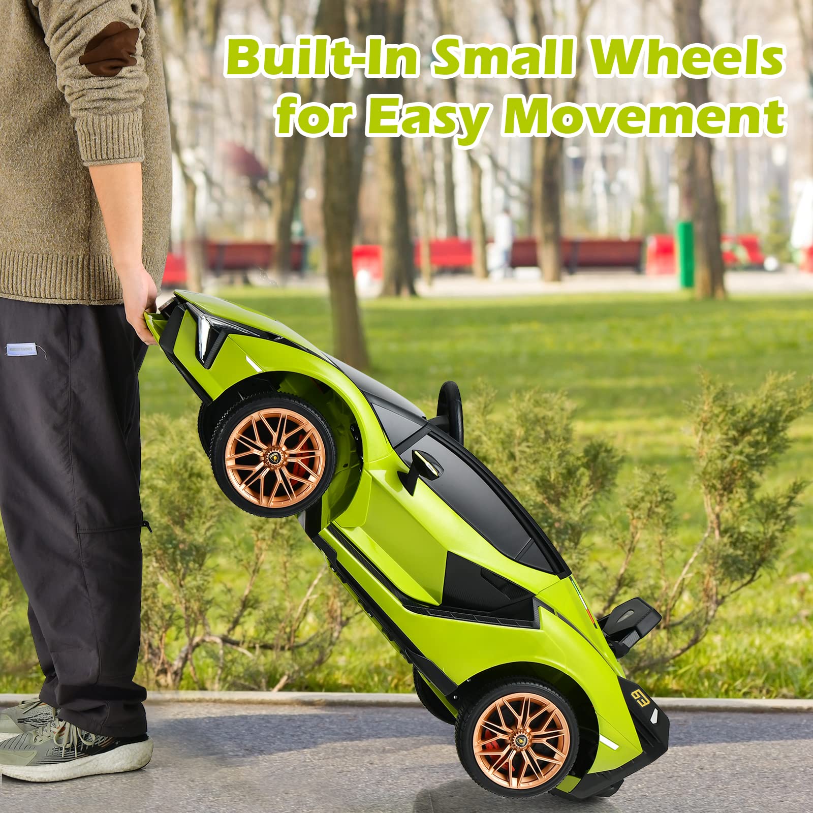 INFANS 12V Licensed Lamborghini Sian Kids Ride on Car with Parent Remote Control, Electric Toy Roadster Carbon Fiber Textured