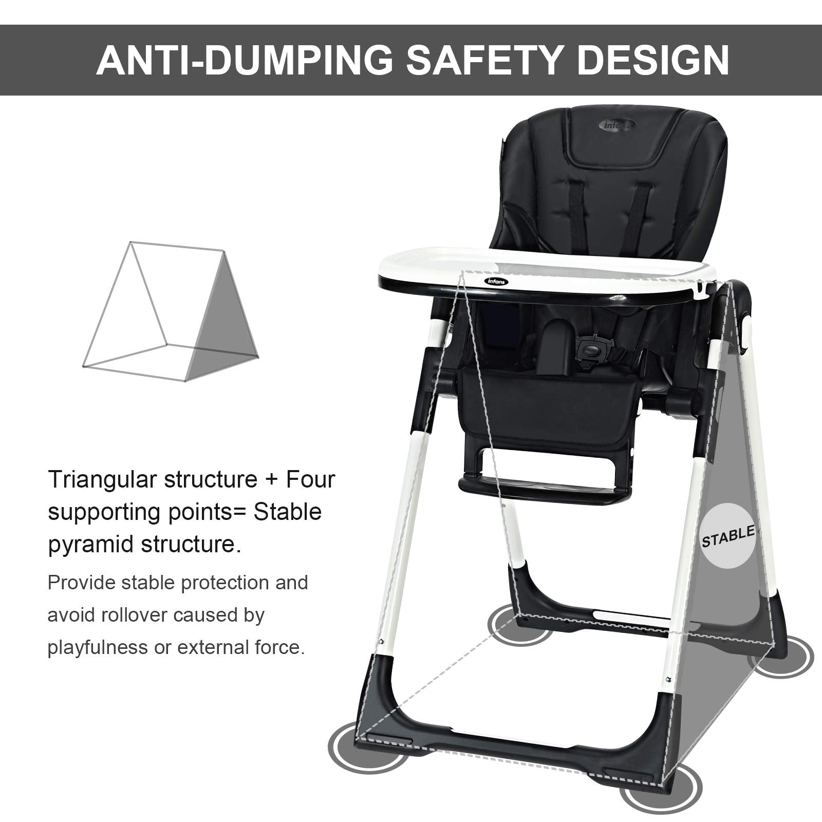INFANS Foldable High Chair for Babies & Toddlers with Multiple Adjustable Backrest, Footrest and Seat Height