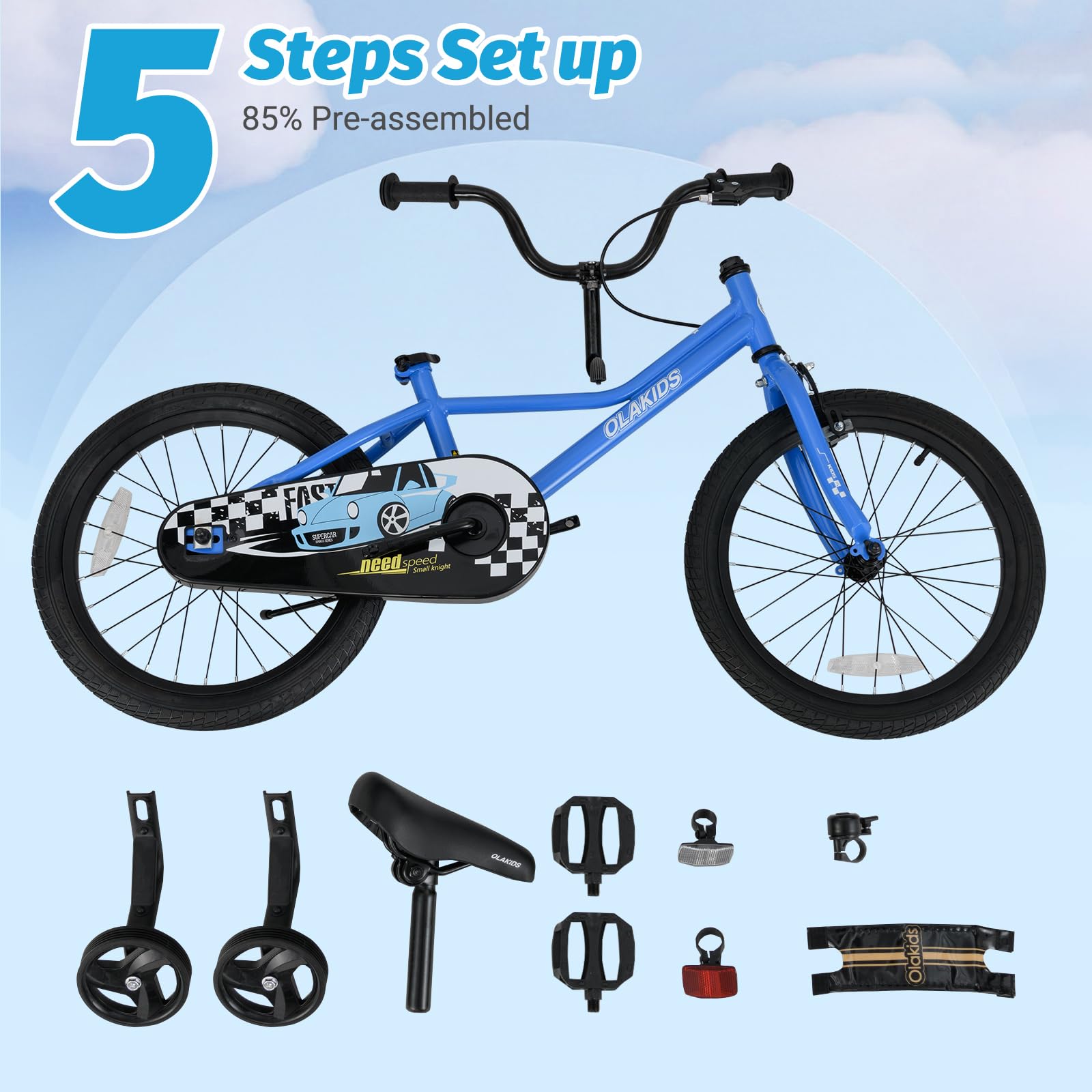 INFANS Kids Bike, 16 18 Inch Toddlers Bike with Training Wheels Safety Bell Adjustable Seat and Handlebar