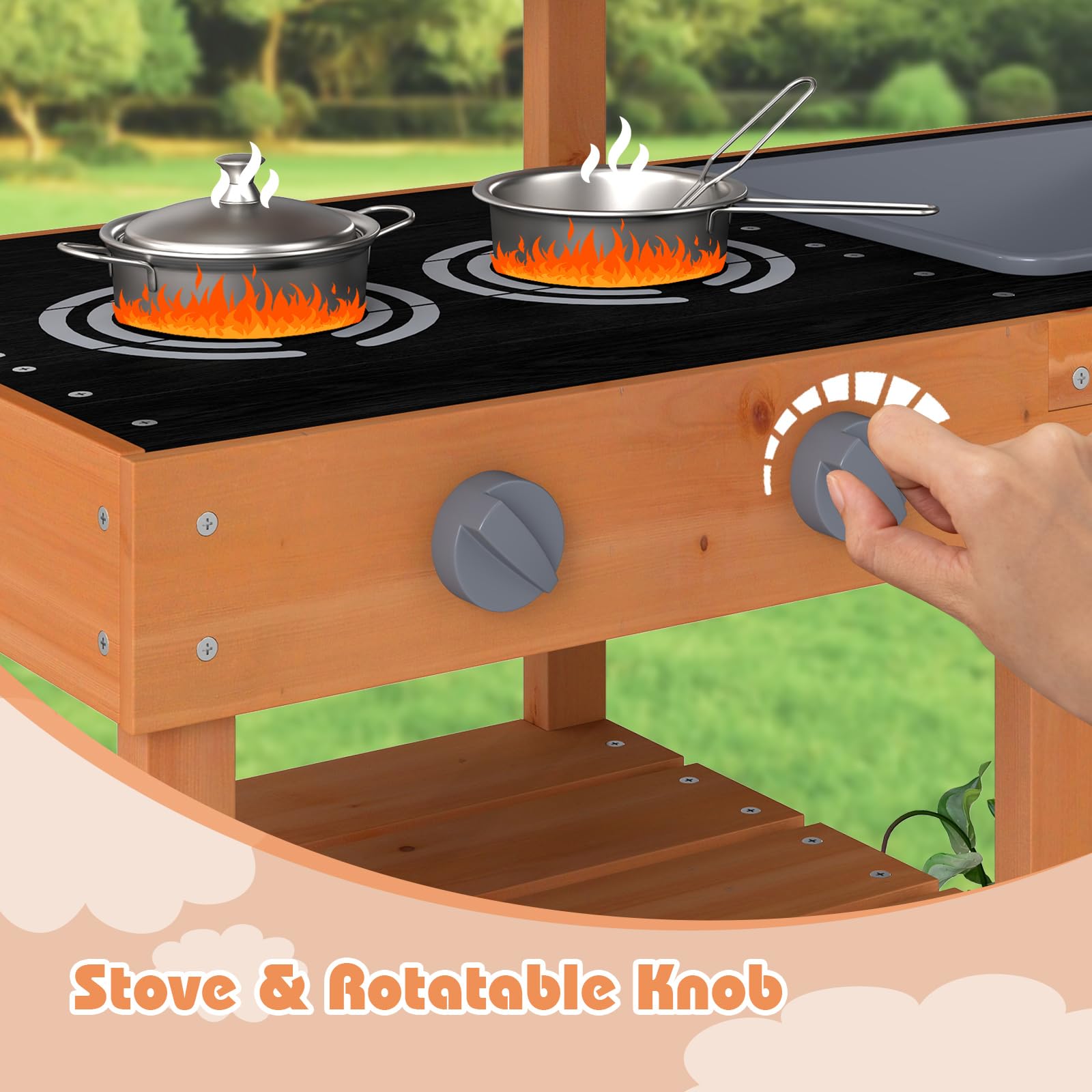 INFANS Mud Kitchen for Kids Outdoor, Wooden Toddler Play Kitchen with Cooking Accessories, Toy Playset for Backyard Garden