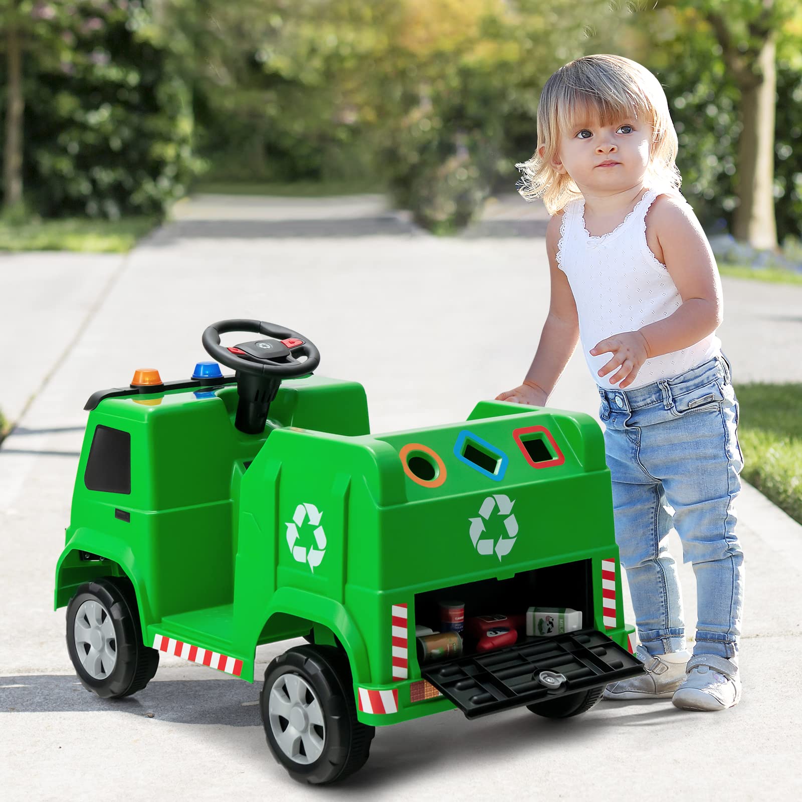 INFANS Ride on Car, 6V Recycling Garbage Truck Electric Vehicle with Music, Horn, Warning Lights