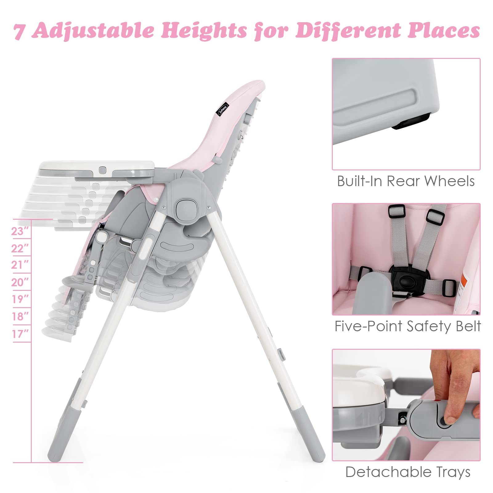 INFANS Foldable High Chair for Babies & Toddlers with Multiple Adjustable Backrest, Footrest and Seat Height