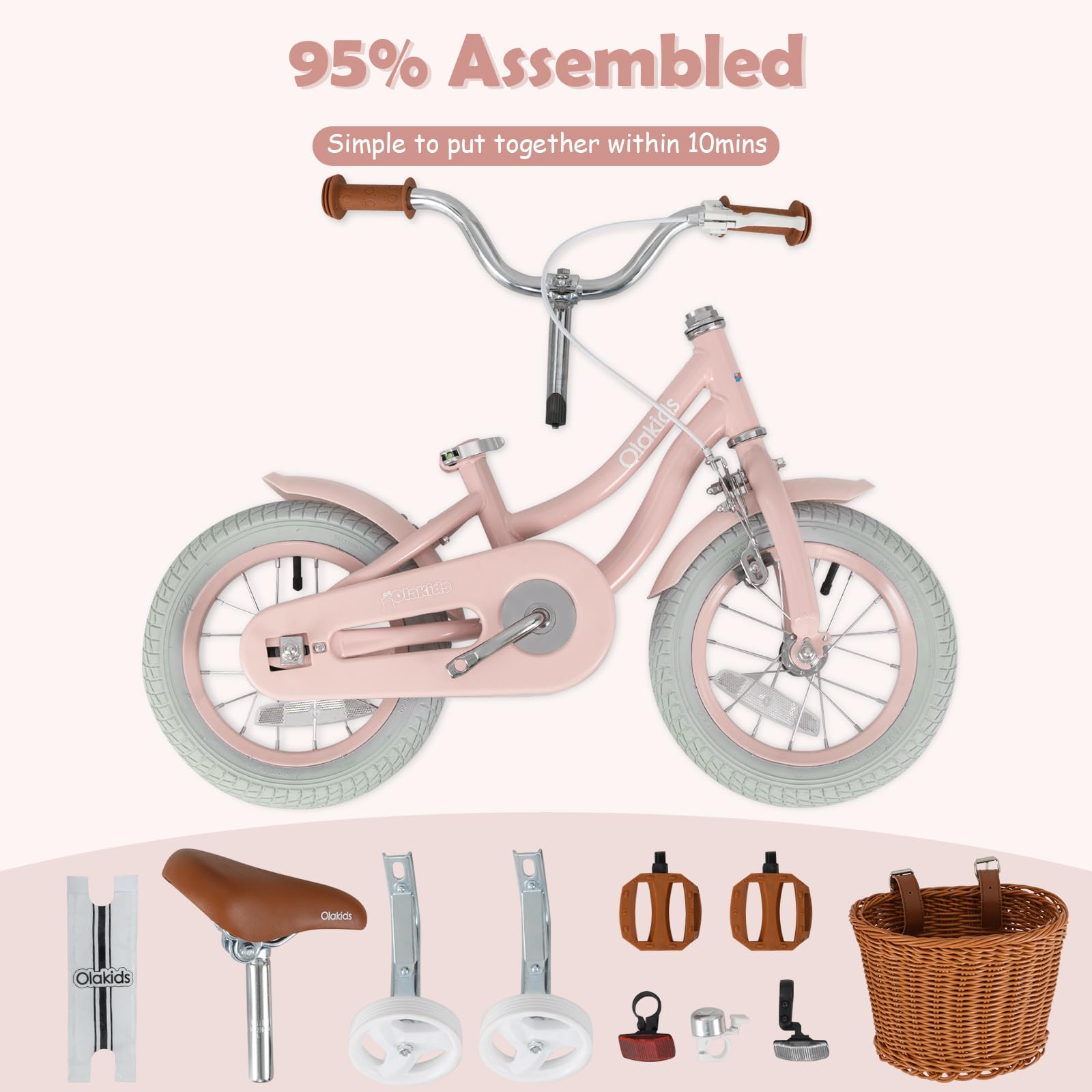 OLAKIDS Kids Bike, 12 14 16 18 Inch Toddlers Bike with Removable Training Wheels, Children's Bicycle for Girls Boys Age 3-8