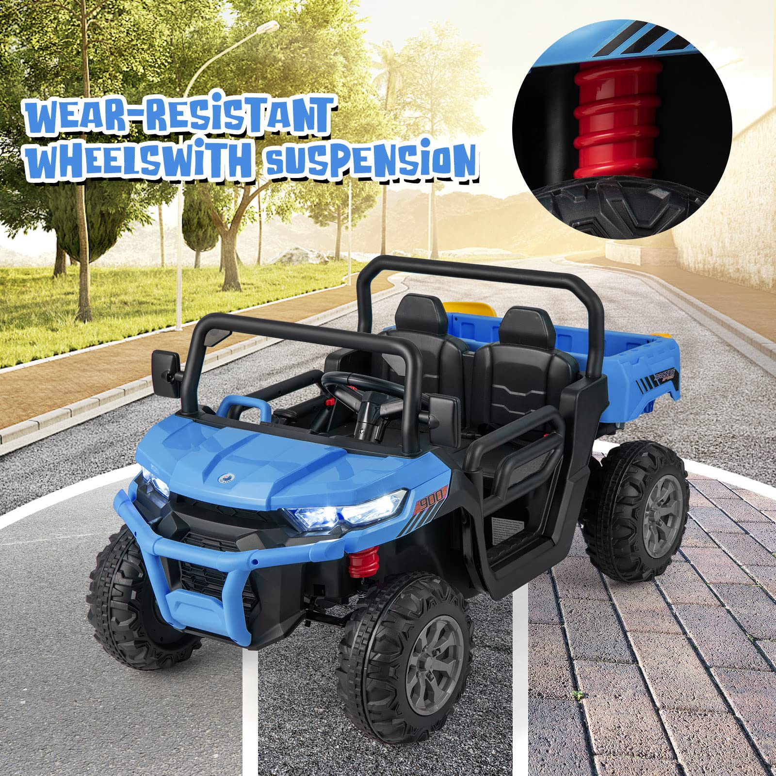 INFANS 2 Seater Ride on UTV, 12V Kids Electric Vehicle Dump Truck, Toddlers Battery Powered Car with Music